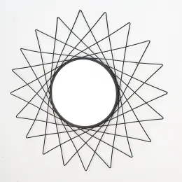 Modern art line black metal wall mirror