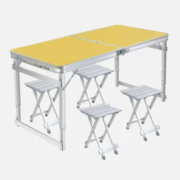 Aluminum Adjustable Dining Set: Portable Foldable Picnic Table with 4 Chairs for Camping, Outdoor Beach Use