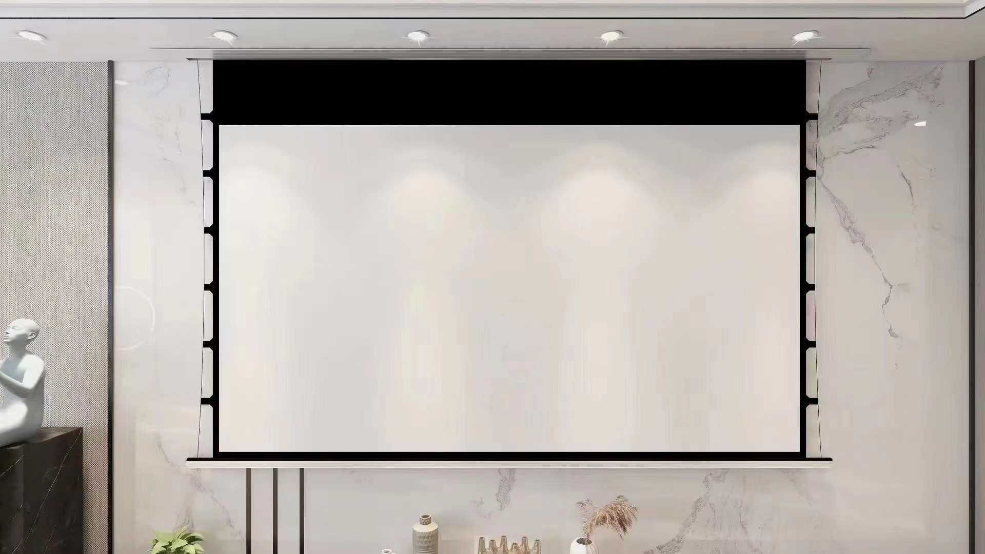 D-BEES Iron Intelligent Motorized Projection Screen with flat, wrinkle-free surface and aluminum alloy frame