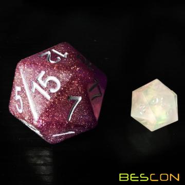 Bescon Glitter Jumbo D20 38MM, Большой размер 20 сторон Dice Glitter Purple, Big 20 Faces Cube 1,5 дюйма