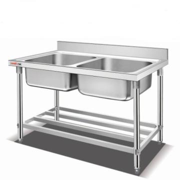 Commercial Double Sink with Under Shelf - Restaurant Kitchen Stainless Steel Customized Sink Factory
