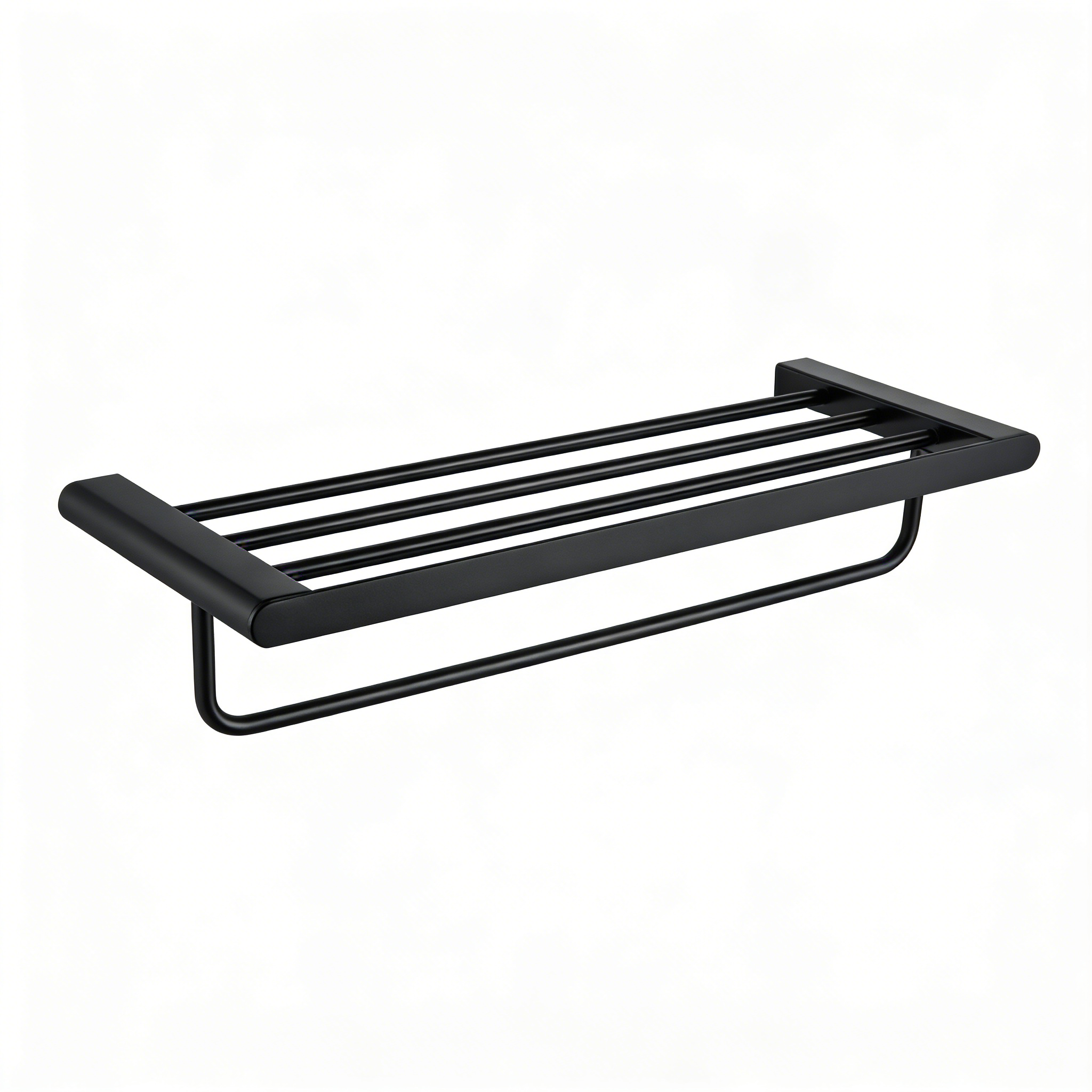 bathroom shelf with towel bar