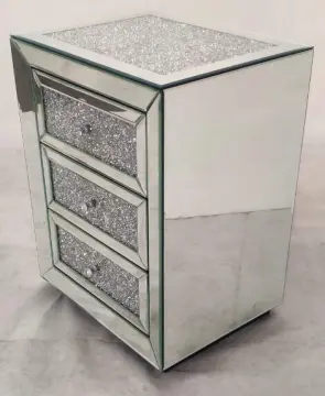 3 Drawer Mirrored Bedside Table Crushed Diamond