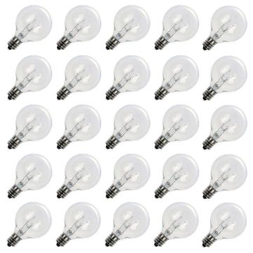 G40 Clear Globe Bulbs - 25 Pack Warm White E12/C7 Screw Base for Outdoor String Lights
