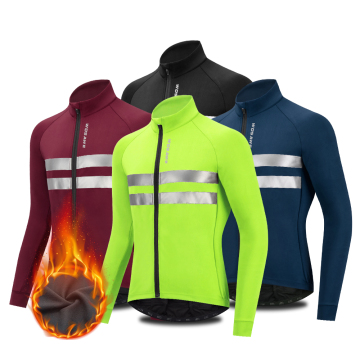 WOSAWE Winter Thermal Fleece Cycling Jersey Top with Reflective Stripes