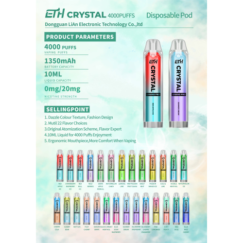 ETH Crystal 4000 Puffs Vape dispensável Vape europeu