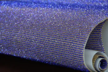Aluminium hot fix mesh with rhinestone of blue 45*120