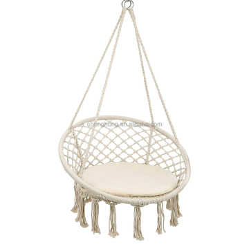 Hammock da giardino all'aperto: rotonda, sospesa, corda di cotone, frange di macrame, swing del patio, sedia per amaca e opzioni per animali domestici
