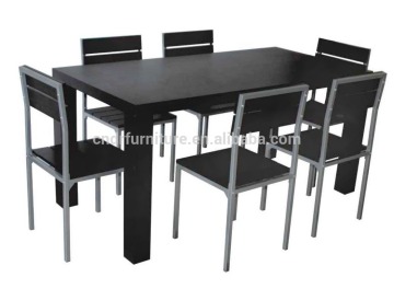 Rail shaped black color 1+6 dining table and chairs with morden design