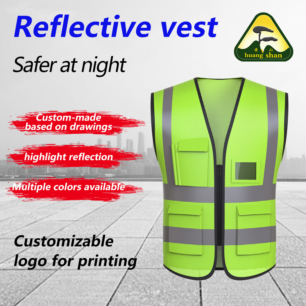 เสื้อกั๊กเซฟตี้ผ้าตาข่ายมีซิปหลายช่อง สีเขียว