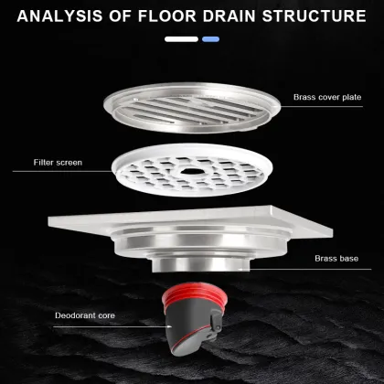 Invisible Square Floor Drain Strainer - Brass Bathroom Drain
