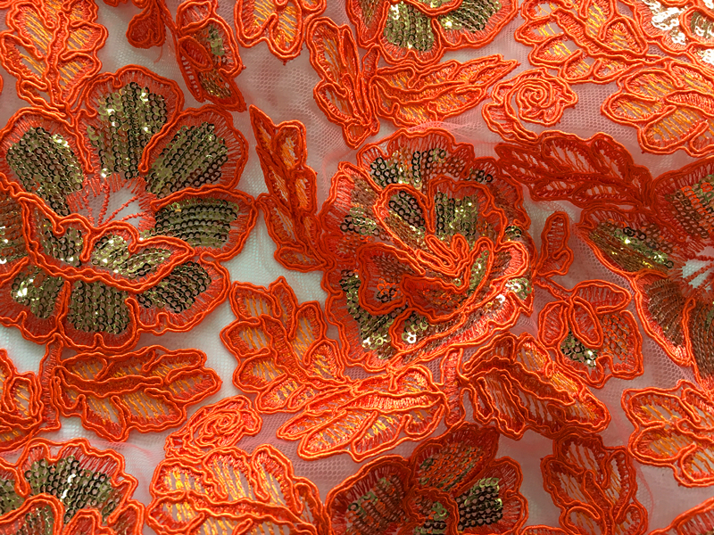Cord Embroidery Fabric With Sequins
