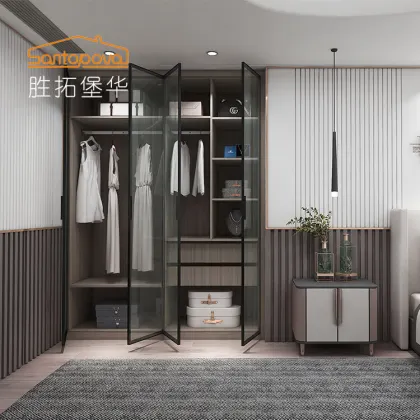 Simple 4 Door Wardrobe Customization: Home Bedroom Glass Swing Door Closet