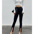 Slim-Fit Slit Trousers Women's High-Waisted Trousers