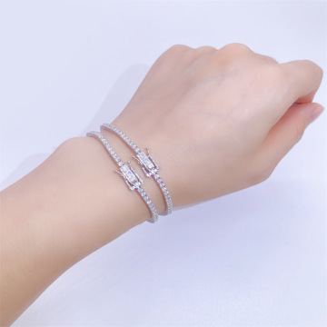925 Sterling Silver Moissanite Tennis Chain and Cluster Bracelet with Round Cut Stones in VVS Quality