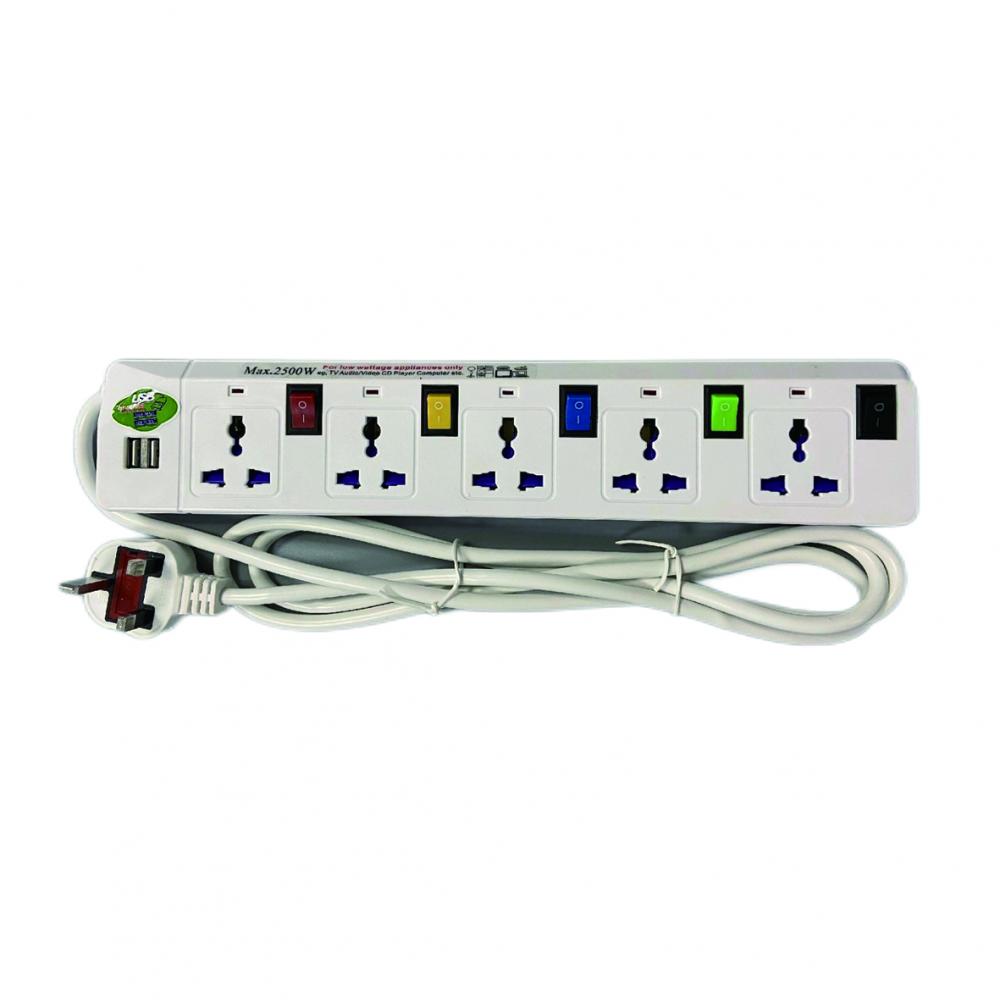 5 Way Extension Cocket с 2 USB