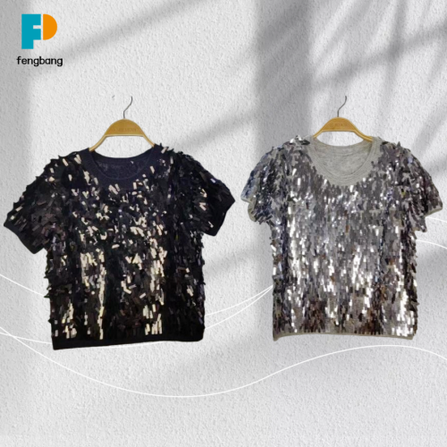 Kadın Parti Tarzı Kısa Kollu Payet Üst