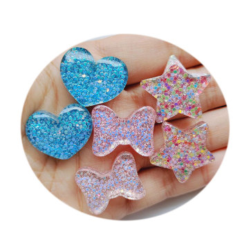 Glitter Flat Back Resin Charms Cabochon Blue Heart Cute Bowknot Star DIY Carft Decorazione della casa Papillon per accessori per spille per capelli