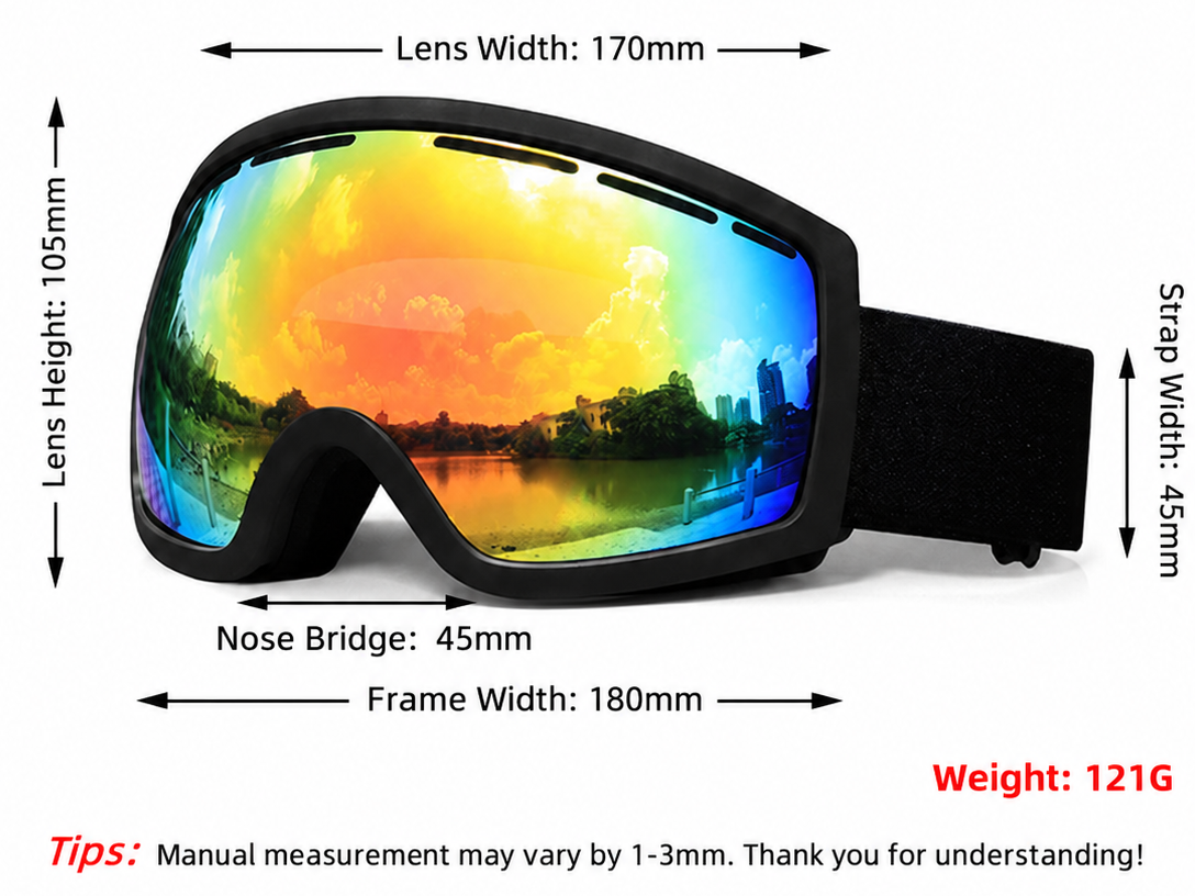 Oversized Snow Goggles with Mirrored PC Lens ME2184-Size Chart