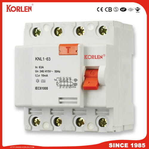 Residual Current Circuit Breaker KNL1-63 3KA SEMKO 4P