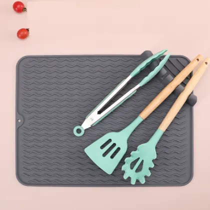 Silicone Dish Drying Mat with Utensil Rest for Multiple Utensils