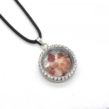 Gemstone Crystal Raw Stone Silver 30MM Circle Living Floating Memory Glass Locket Pendant Choker Natural Stone Charm Choker