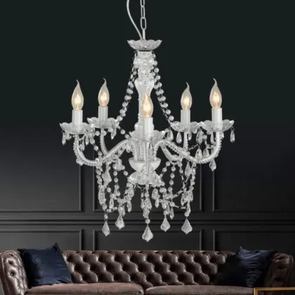 Multi Light White Candle Style Traditional Chandelier 52"W Acrylic Crystal Dining Room Chandelier