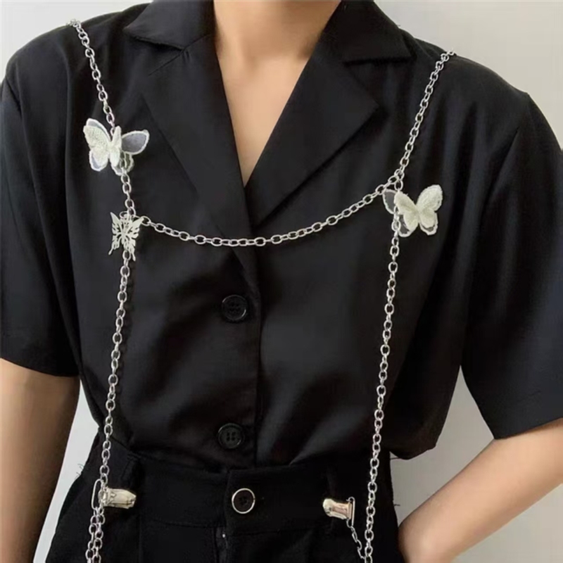 Functional Wind Butterfly Strap Chain Children's Decoration JK Hip Hop Street Men's Shirt Metal Accessories Ins Trendy