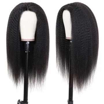4*4 Natural Yaki Perm Kinky Straight Lace Closure Wig Italian Light Yaki Straight Human Hair Lace Front Wig for Black Women
