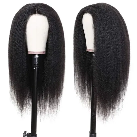 4*4 Natural Yaki Perm Kinky Straight Lace Closure Wig Italian Light Yaki Straight Human Hair Lace Front Wig for Black Women
