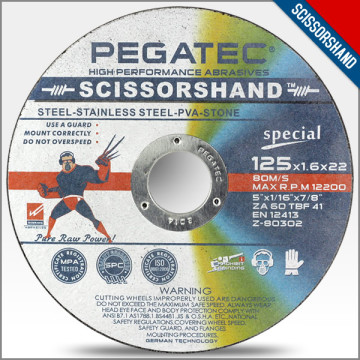 5" 125x1.6x22.2mm Multi-purpose Cutting Wheels 1.6mm for metal, inox,aluminum, stone with en 12413