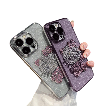2024 New Electroplated Diamond Inlay Hello Kitty Phone Case for iPhone XR/XS/13/14 Pro Max