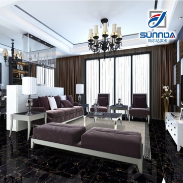 Sunnda glazed porcelain tile, inkjet polished glazed tiles,black marble floor tiles
