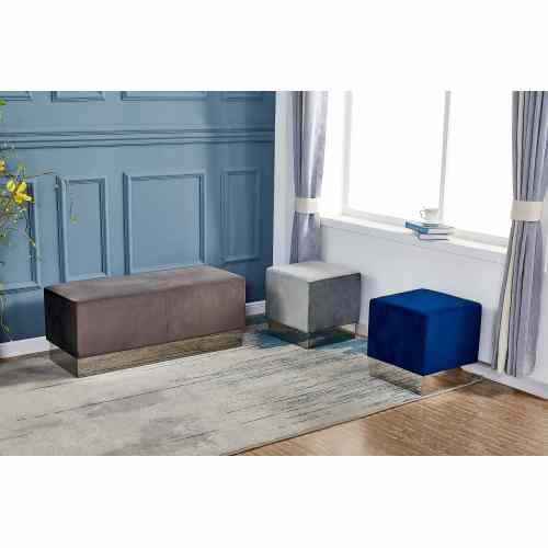 Juego moderno de banco y taburete de terciopelo con patas plateadas