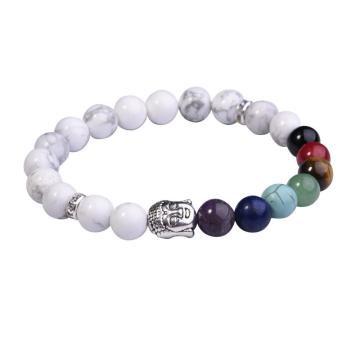 Howlite Bracelet Buddha 7 Chakra Gemstone Alloy Beads Jewelry