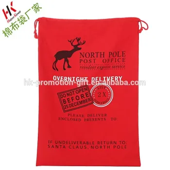 Hot sale cotton canvas bag with red color Christmas santa bag