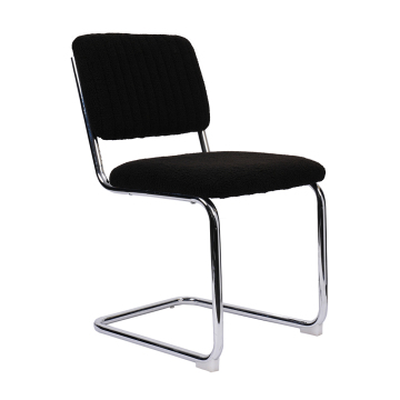 Modern Luxury Black Tufted Fabric Chairs with Silver Metal Legs