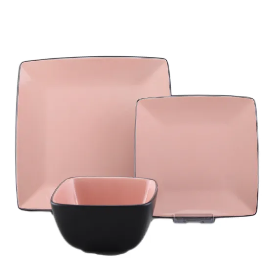 New Style Color Square Shape Ceramic 12pcs Dinnerware