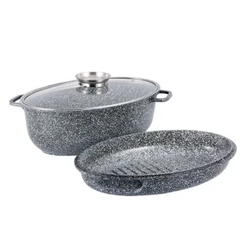 Hot-Selling Die Cast Aluminum Non-Stick Pots 38cm Big Oval Double-Sided Chicken Roaster with Induction Bottom