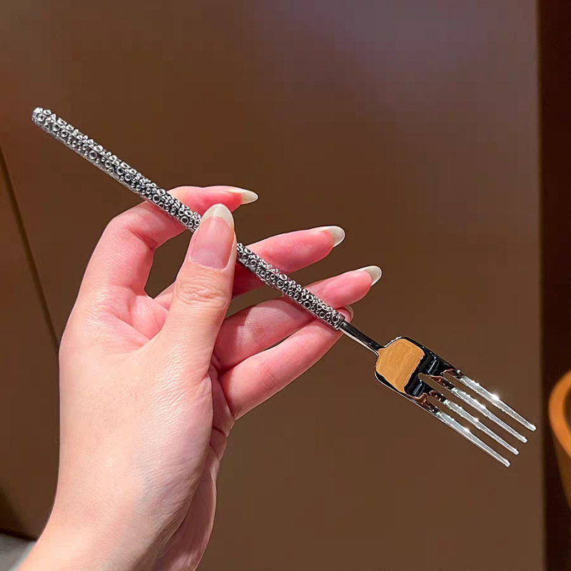 Stainless Steel Hammered Hex Handle Salad Fork