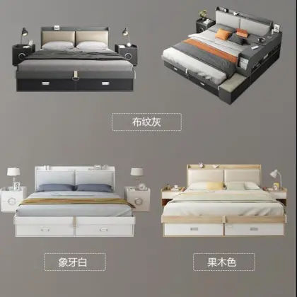 Modern Minimalist Double Bed Tatami Storage Bed for Small Apartments