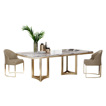 Nordic Light Luxury Rectangular Dining Set with Marble Top