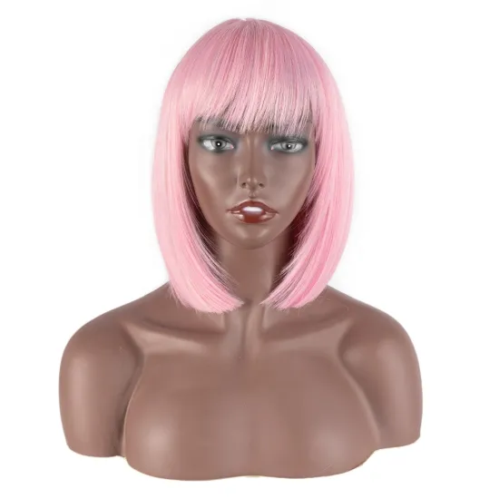 Rebecca Black Woman Classic Colored Bob Short Synthetic Wig Heat Resistant Fiber Straight Bob Wig With bangs