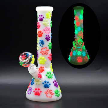 Pink Cat Claw Night Glow Glass Water Pipe