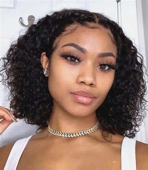 BIS deep wave brazilian human hair bob closure natural wig hairline remy short curly hair bob lace front wig with baby hair