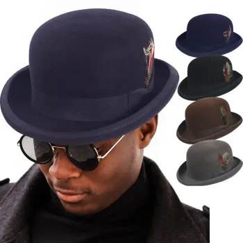 Black Formal Felt Wool Fedora Hat with Feather - Derby Kentuckian Style for Men and Women