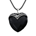 Black Onyx Antique Silver Alloy Heart Pendant Keychain