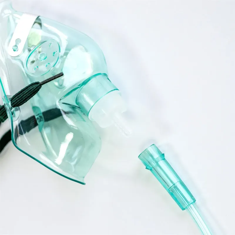 Medical Single Use Green/Transparent PVC Oxygen Facial Mask with 2m Tube