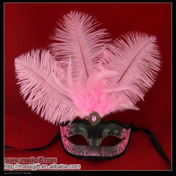 High quality venetian masks in pink and black ostrich feather with certificates for halloween party