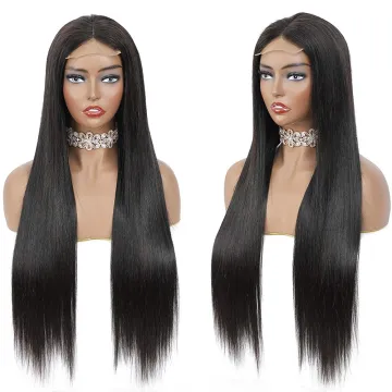 Natural Color Brazilian Straight Lace Front Human Hair Closure Wig For Black Women Virgin Cuticle Aligned 4X4 Lace Closure Wig